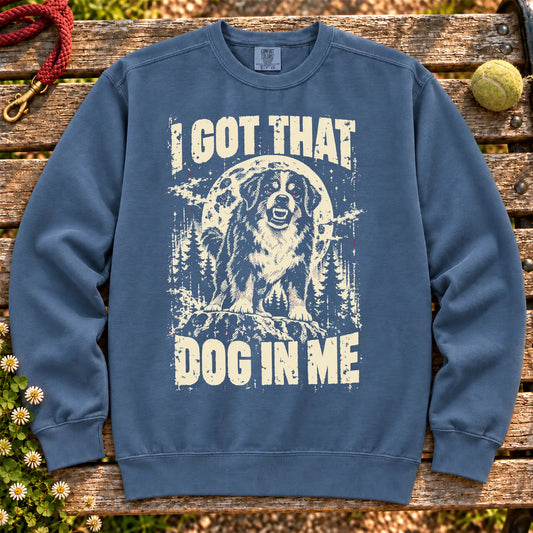 Denim Bernese Mountain Dog I Got That Dog in Me sweatshirt, full garment view