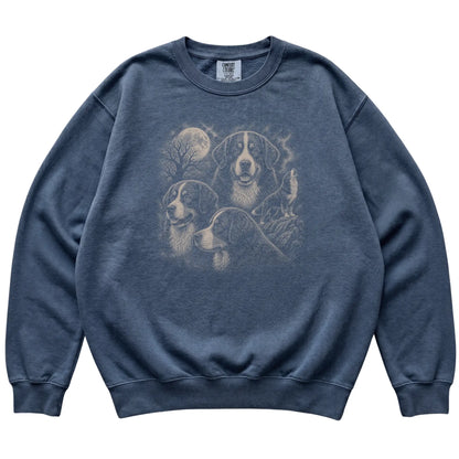 Bernese Mountain Dog 90s Moon Sweatshirt in Denim — flat lay
