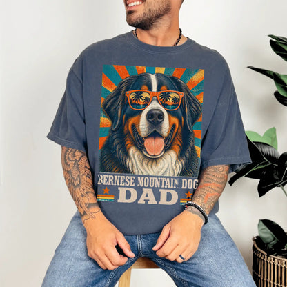 Retro Bernese Mountain Dog Dad design on a Denim Comfort Colors T-shirt worn by a model