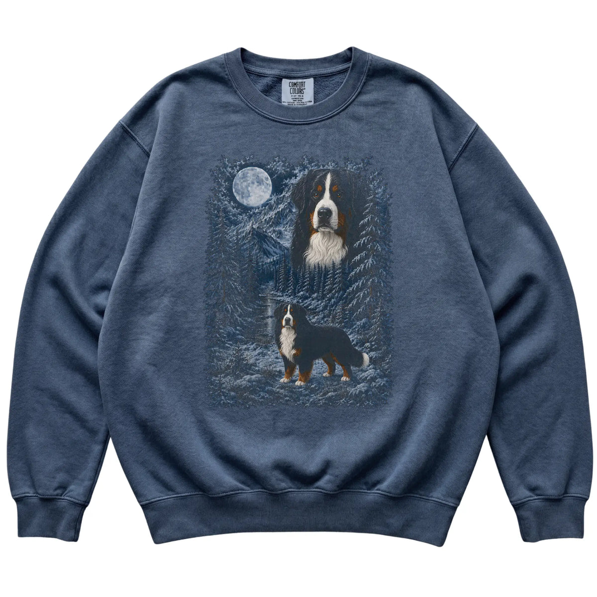 Bernese Mountain Dog Forest Moon Sweatshirt in Denim