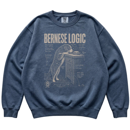 Denim Bernese Mountain Dog Logic sweatshirt laid flat
