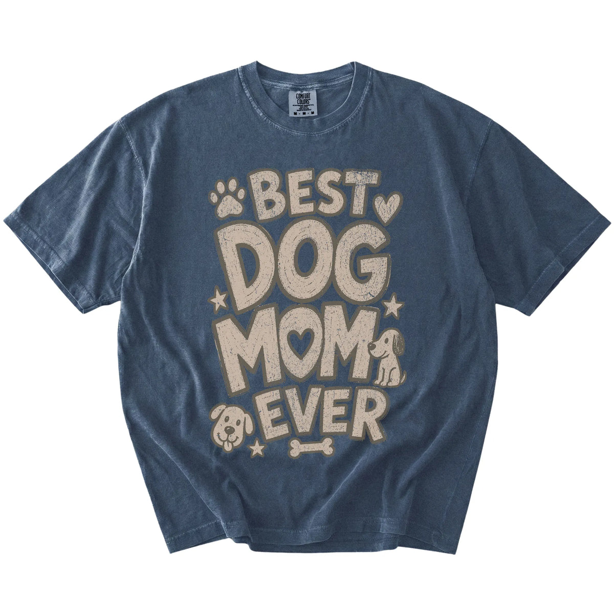 Best Dog Mom Ever lettering on a Denim Comfort Colors® T-shirt