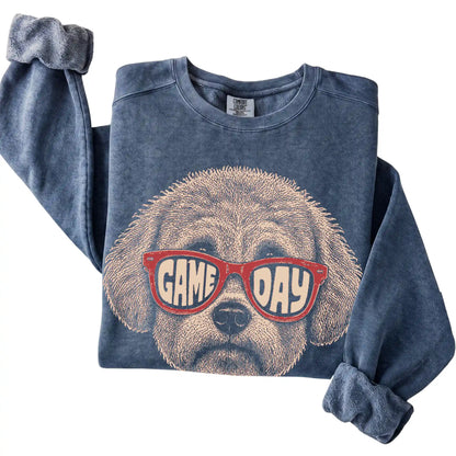 Denim Bichon Frise Game Day Sunglasses sweatshirt, folded