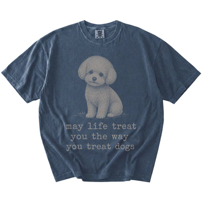 Denim Bichon Frise Karma T-Shirt laid flat