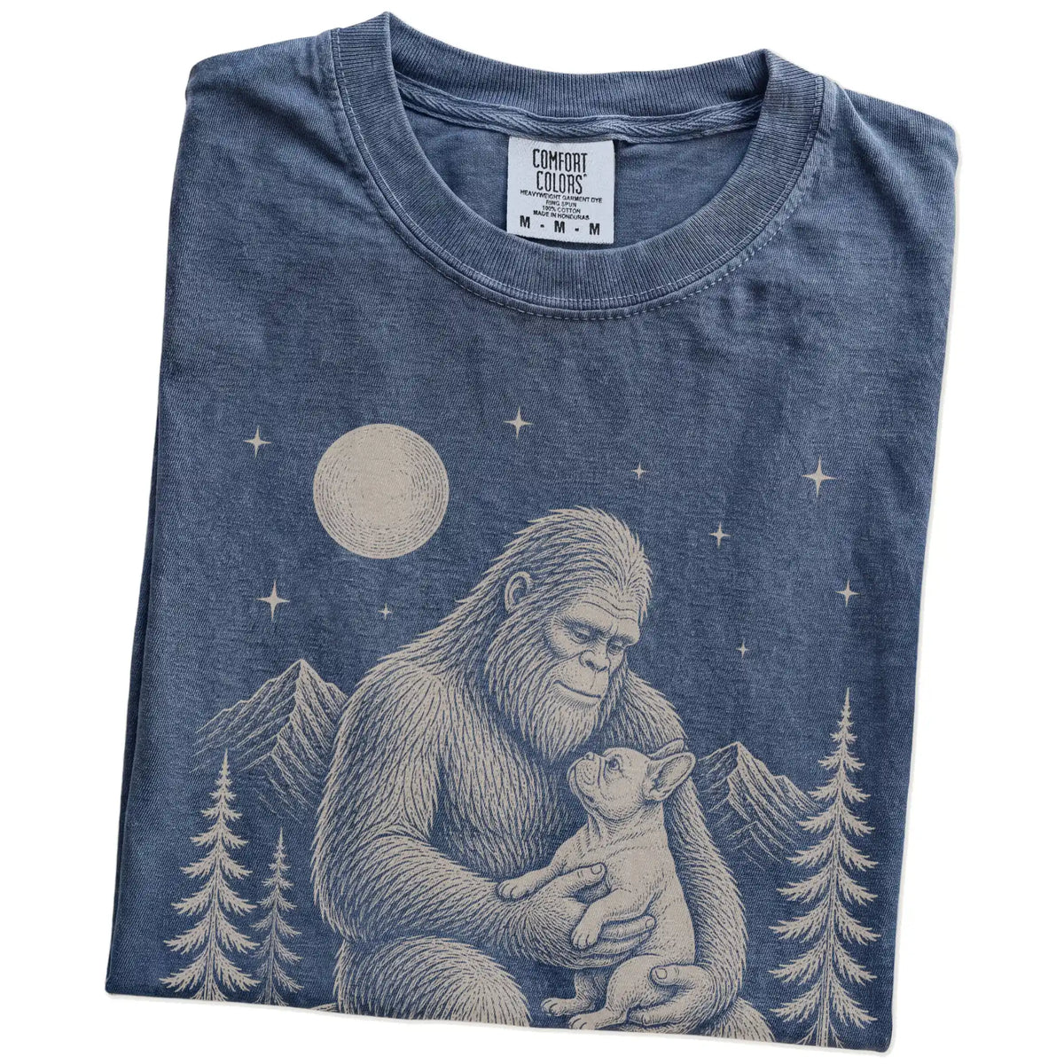 Folded Bigfoot and Frenchie T-Shirt in Denim