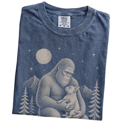Folded Bigfoot and Frenchie T-Shirt in Denim