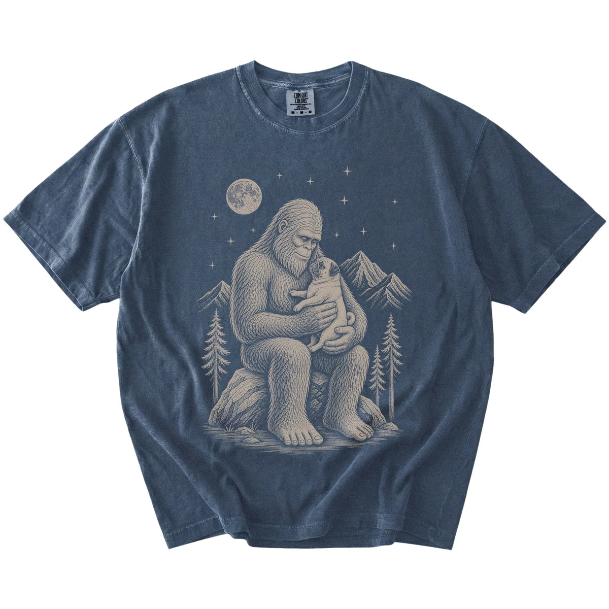 Bigfoot and Pug T-Shirt in Denim