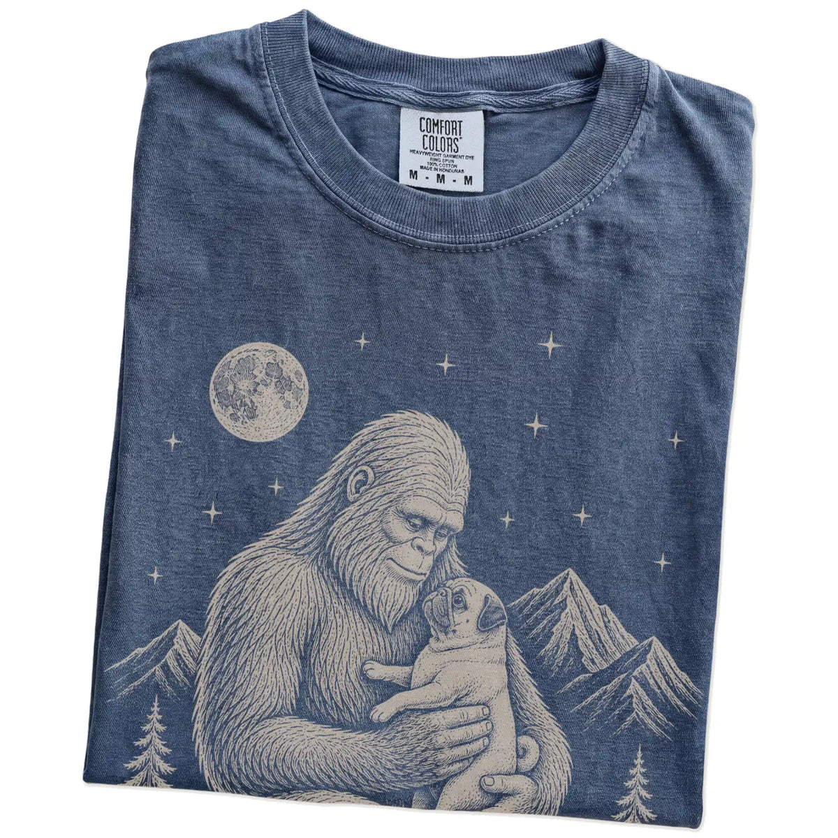 Folded Bigfoot and Pug T-Shirt in Denim
