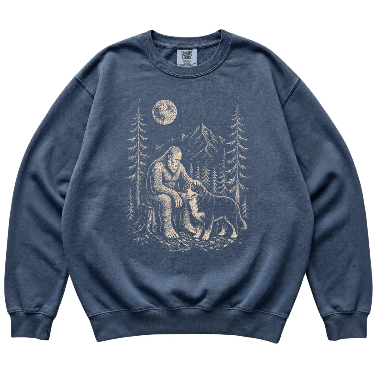 Bernese Mountain Dog and Bigfoot Sweatshirt in Denim