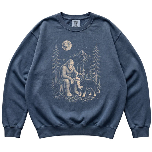 Bernese Mountain Dog and Bigfoot Sweatshirt in Denim