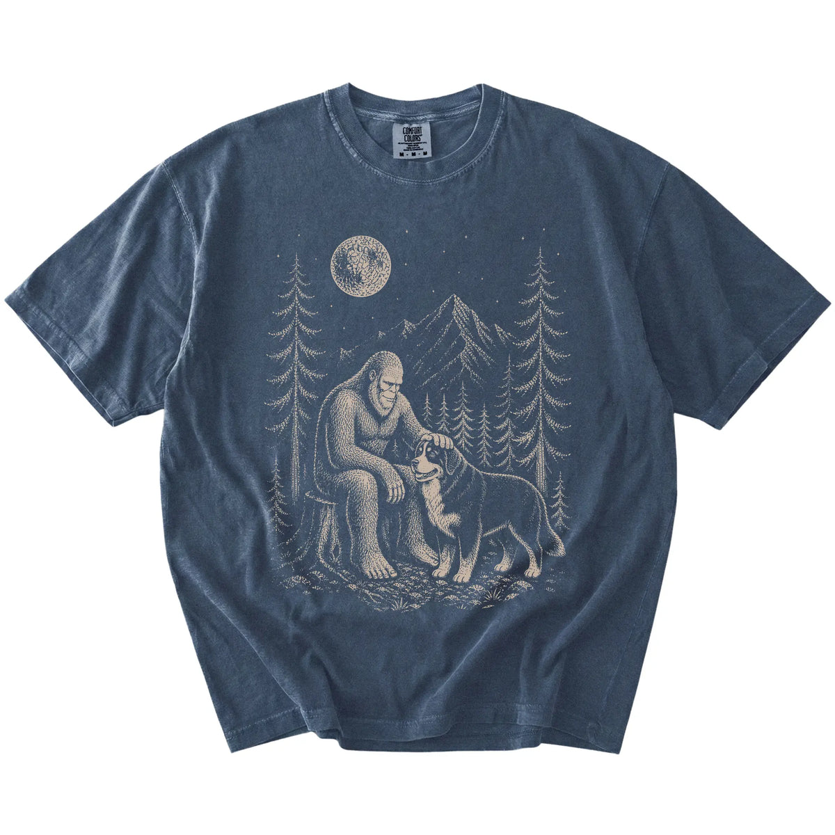 Bernese Mountain Dog and Bigfoot T-Shirt in Denim