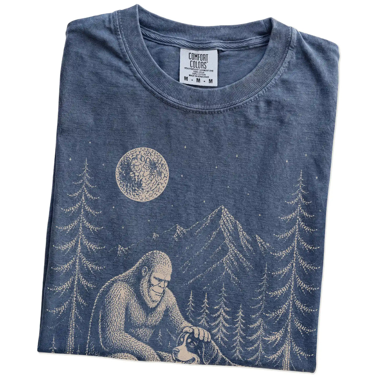 Folded Bernese Mountain Dog and Bigfoot T-Shirt in Denim