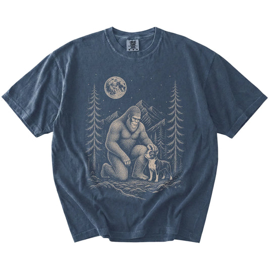 Boston Terrier and Bigfoot T-Shirt in Denim