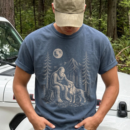 Person wearing the Boxer and Bigfoot T-Shirt in Denim