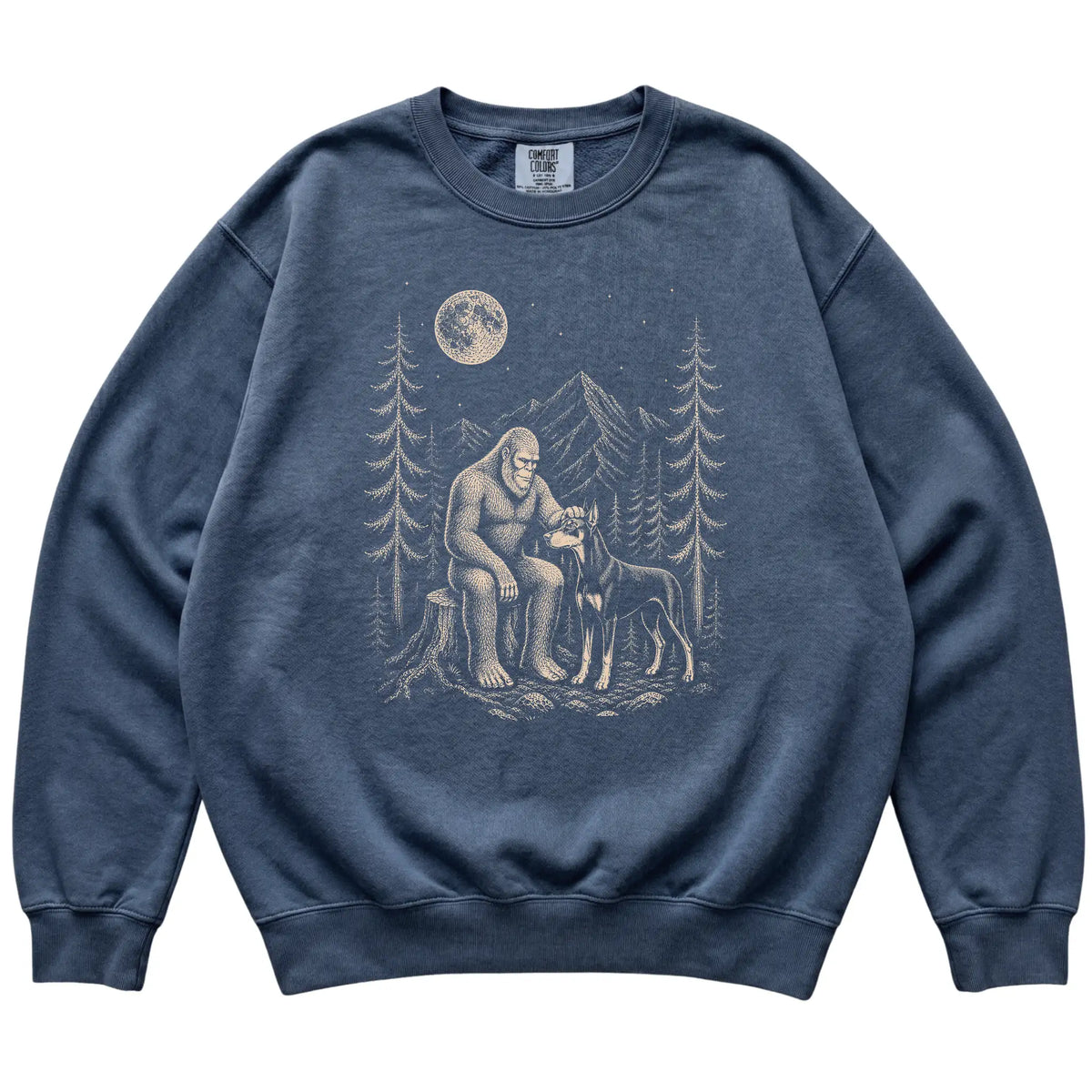 Doberman and Bigfoot Sweatshirt in Denim