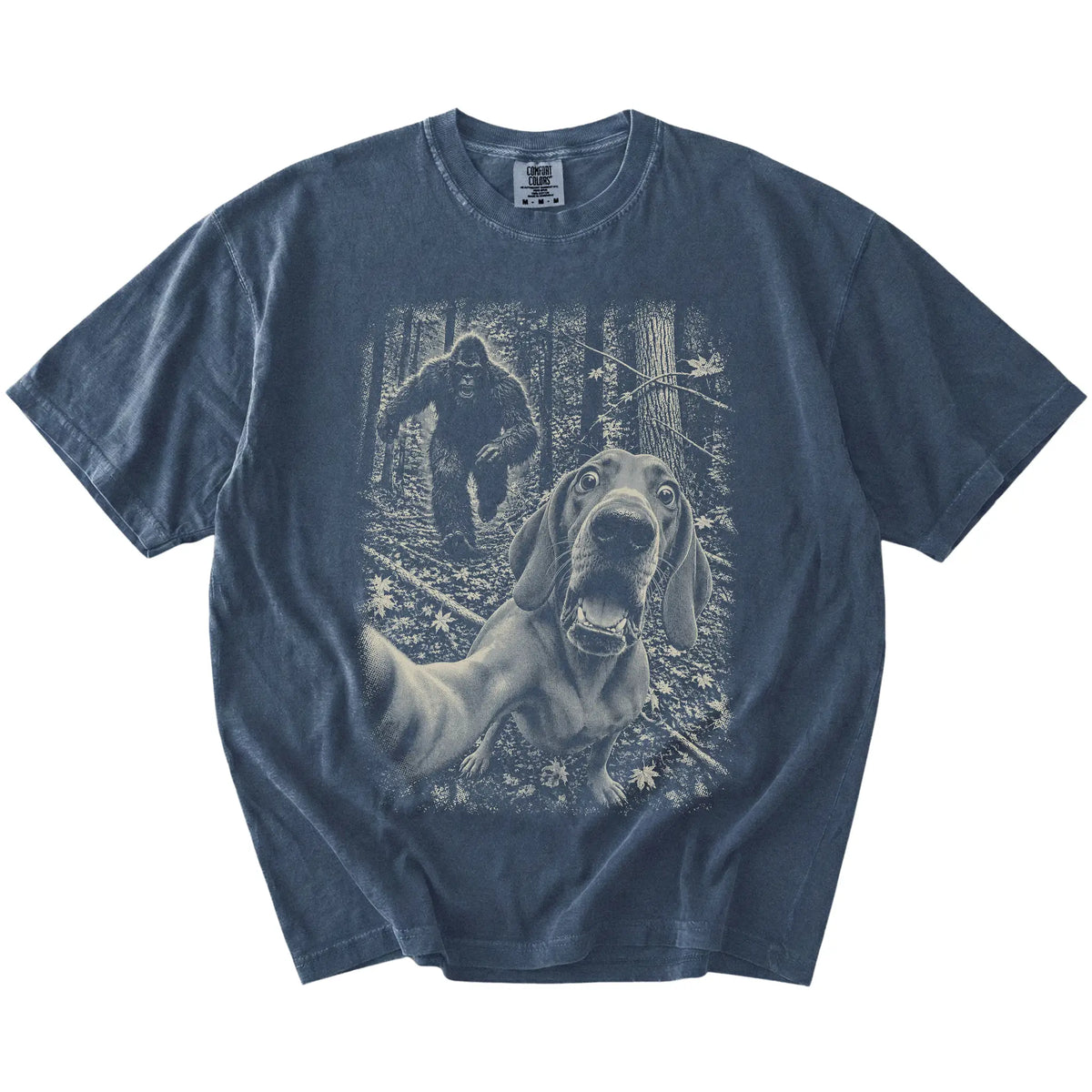 Denim Vizsla Bigfoot selfie T-shirt, full garment view