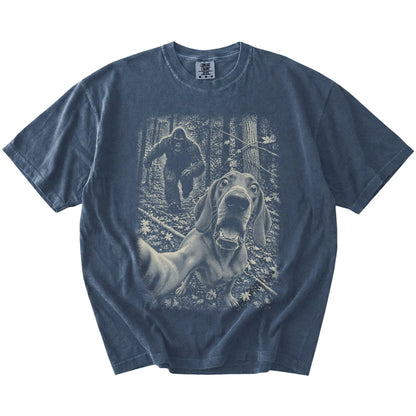 Denim Vizsla Bigfoot selfie T-shirt, full garment view