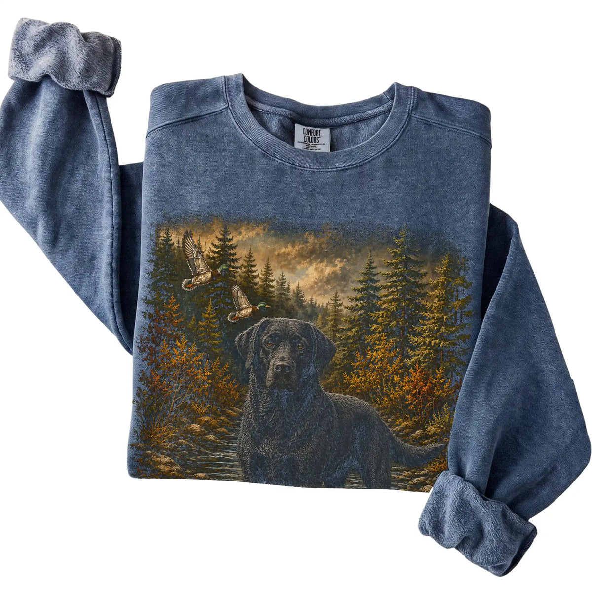 Black Lab Duck Hunting Sweatshirt in Denim