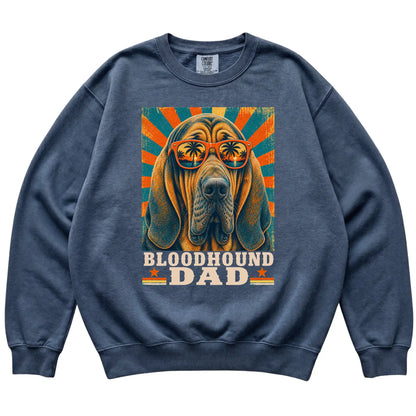 Retro Bloodhound Dad design on a Denim Comfort Colors sweatshirt