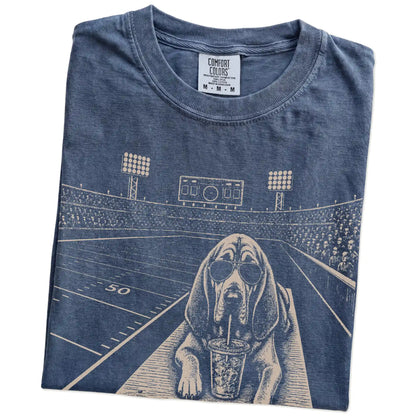 Folded Denim Comfort Colors® T-shirt showing Bloodhound ready for football and tailgate season