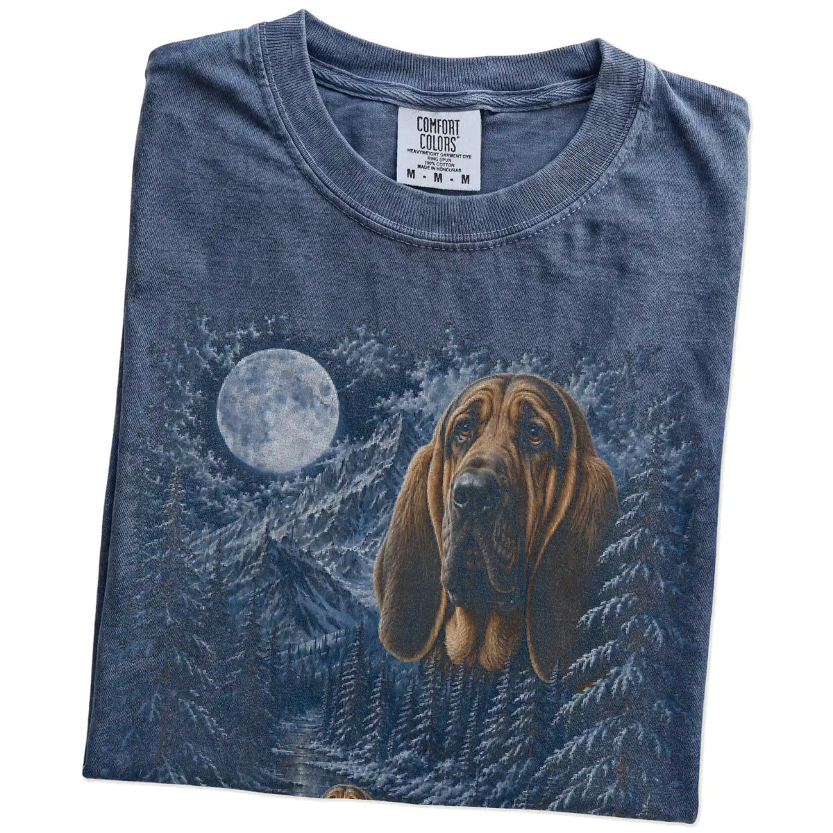 Folded Denim Bloodhound winter forest t-shirt