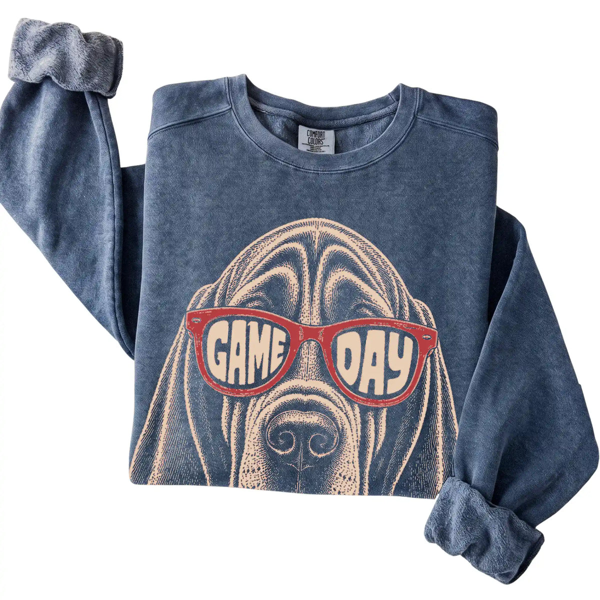 Denim Bloodhound Game Day Sunglasses sweatshirt, folded