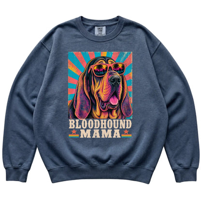 Retro Bloodhound Mama design on a Denim Comfort Colors sweatshirt