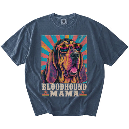 Retro Bloodhound Mama design on a Denim Comfort Colors T-shirt