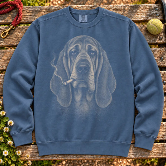 Bloodhound smoking design on a Denim sweatshirt