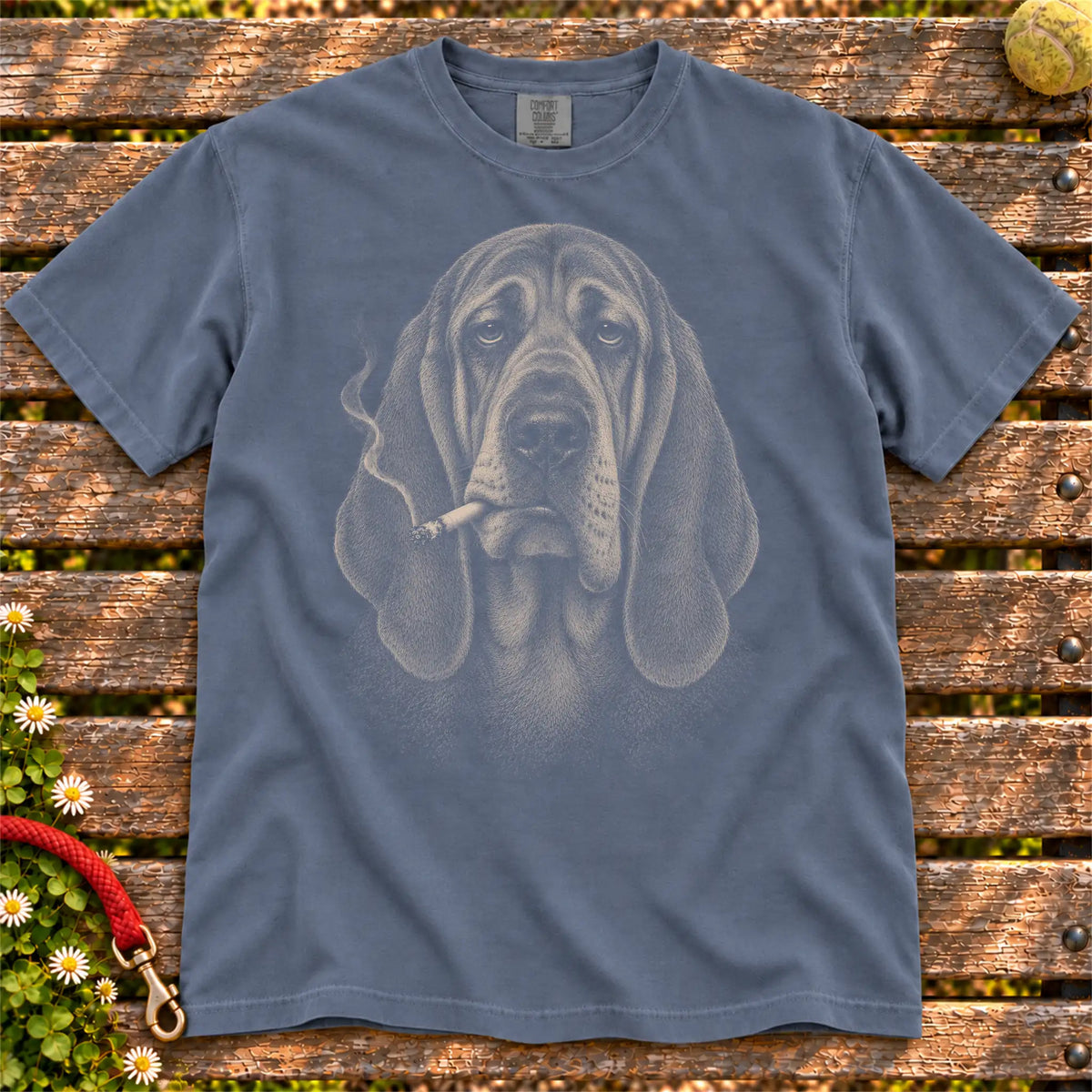 Bloodhound smoking design on a Denim t-shirt