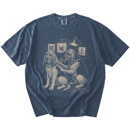 Denim Bloodhound Tattoo t-shirt laid flat