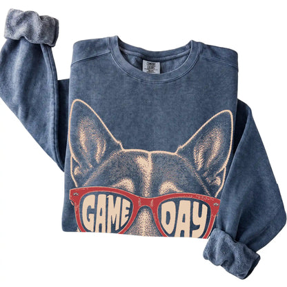 Denim Blue Heeler Game Day Sunglasses sweatshirt, folded