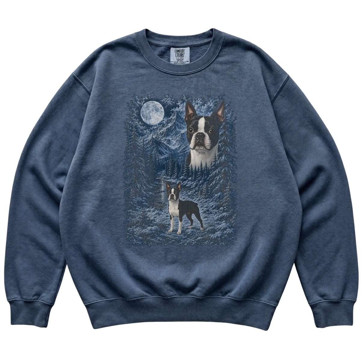 Boston Terrier Forest Moon Sweatshirt in Denim
