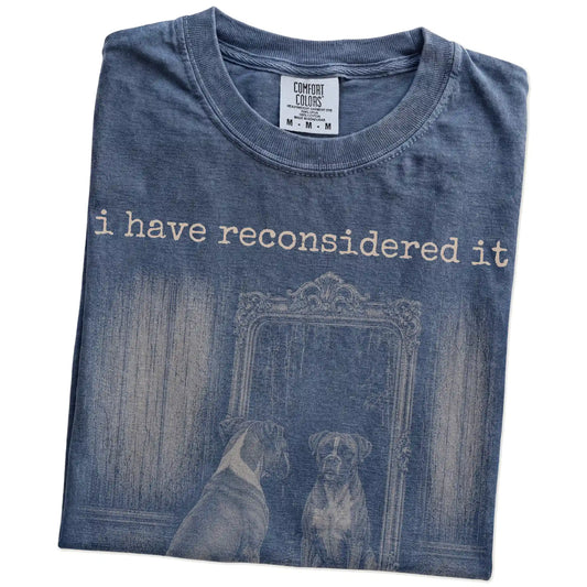 Folded Denim Comfort Colors® T-shirt showing “the answer is still no” boxer design