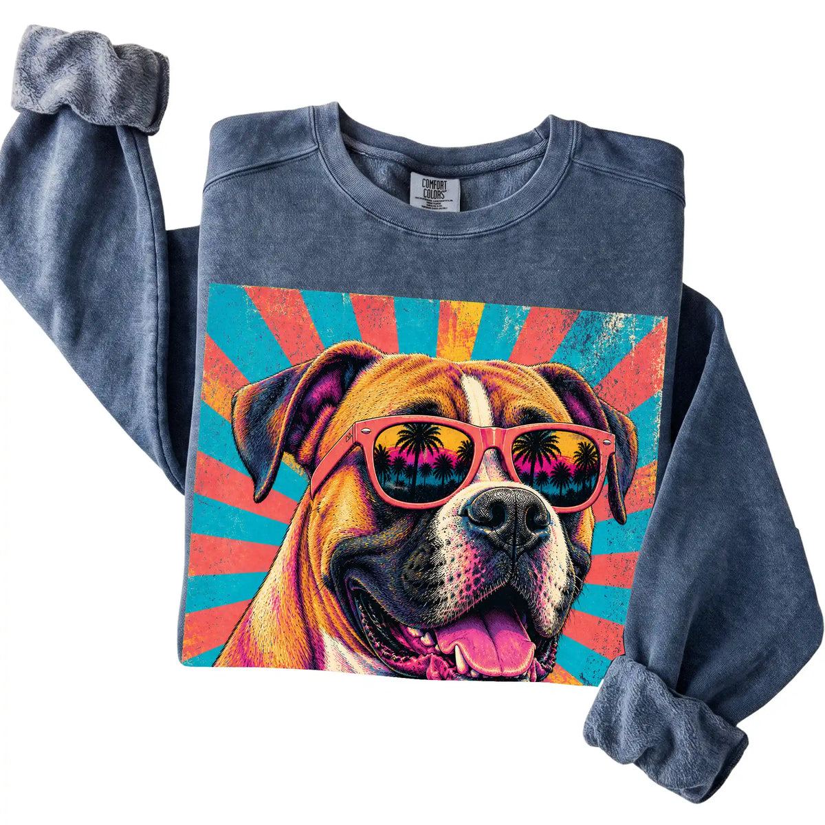 Folded Denim Comfort Colors sweatshirt with a Retro Boxer Mama design