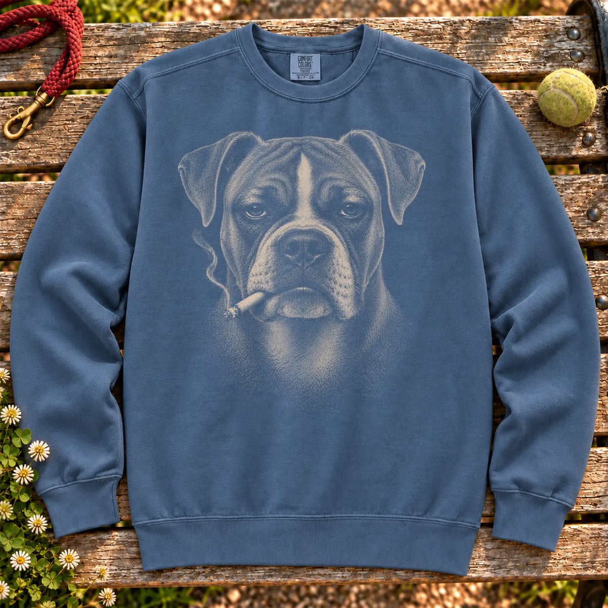 Boxer smoking design on a Denim sweatshirt