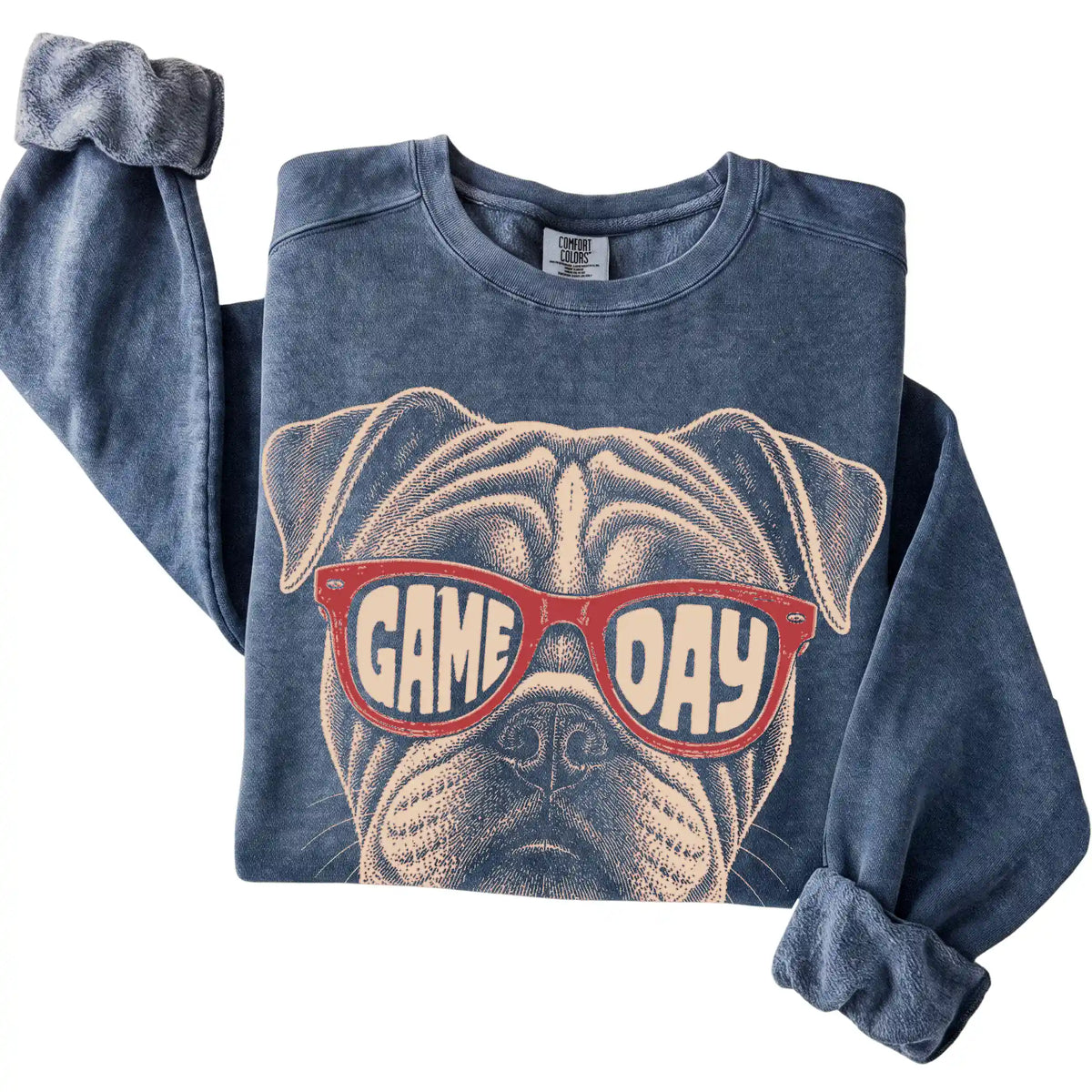 Denim Bulldog Game Day Sunglasses sweatshirt, folded