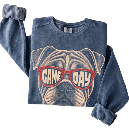 Denim Bulldog Game Day Sunglasses sweatshirt, folded