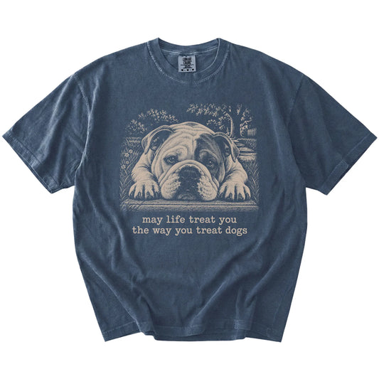 Bulldog Karma Comfort Colors T-shirt in Denim — Flat Lay