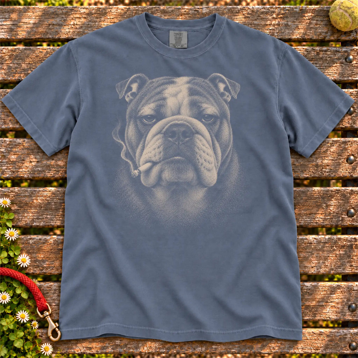 Bulldog smoking design on a Denim t-shirt