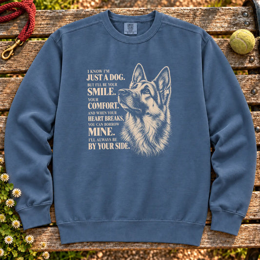 Denim Comfort Colors® sweatshirt featuring the German Shepherd By Your Side design.