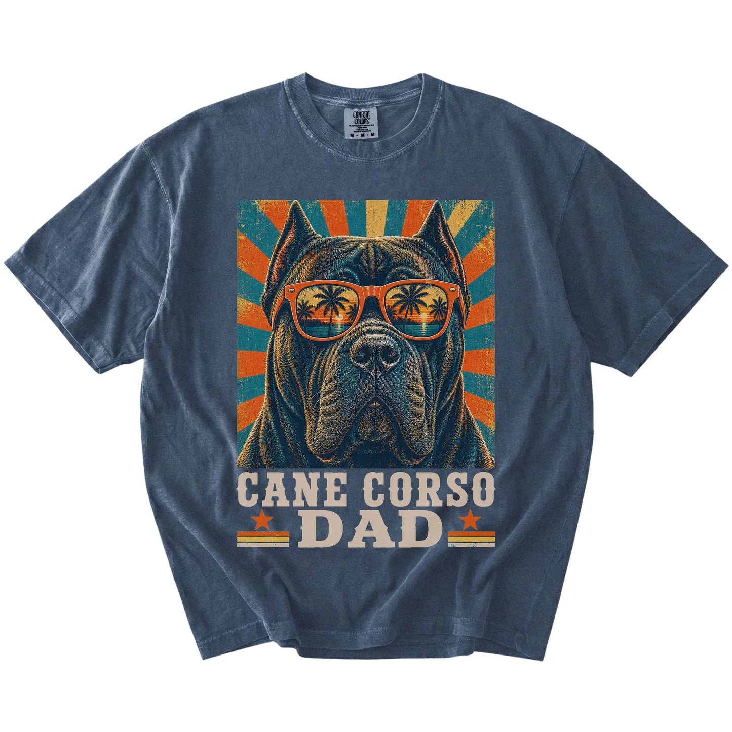 Retro Cane Corso Dad design on a Denim Comfort Colors T-shirt
