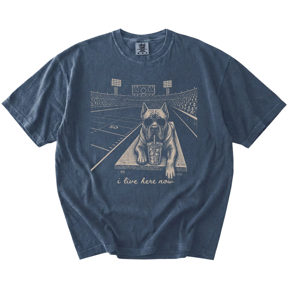 Cane Corso ready for football and tailgate season on a Denim Comfort Colors® T-shirt