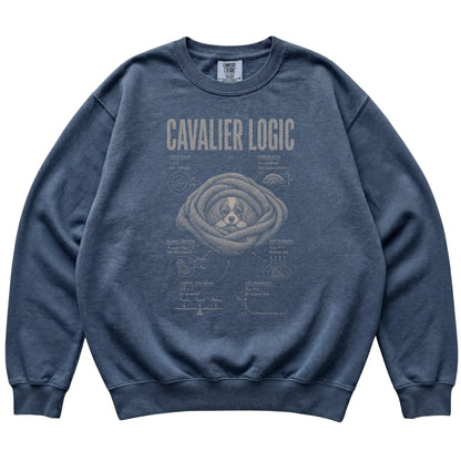 Denim Cavalier King Charles Spaniel Logic sweatshirt laid flat
