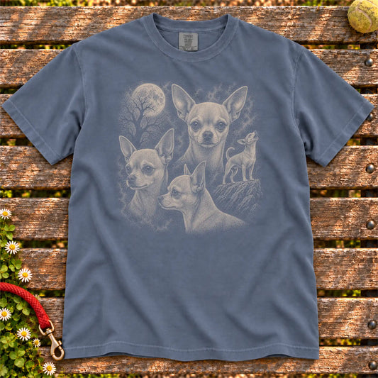 Chihuahua 90s Moon design on a Denim T-shirt shown flat
