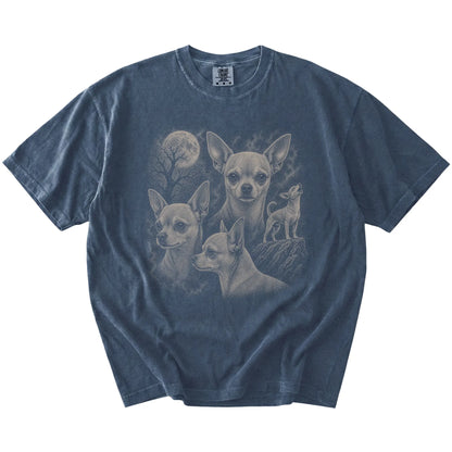 Vintage moon montage featuring Chihuahua on a Denim Comfort Colors® T-shirt
