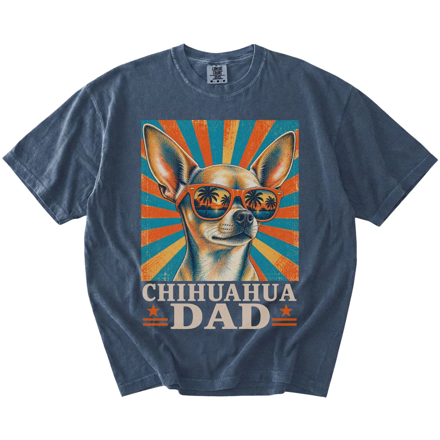 Retro Chihuahua Dad design on a Denim Comfort Colors T-shirt