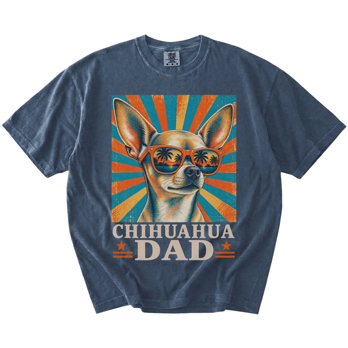 Retro Chihuahua Dad design on a Denim Comfort Colors T-shirt