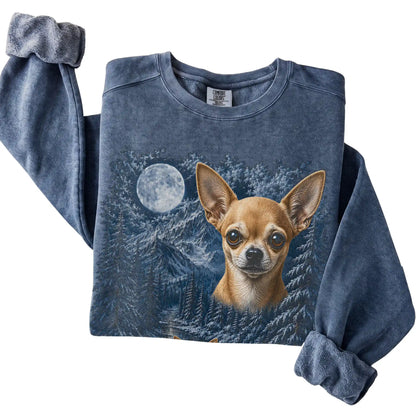 Chihuahua Forest Moon Sweatshirt in Denim