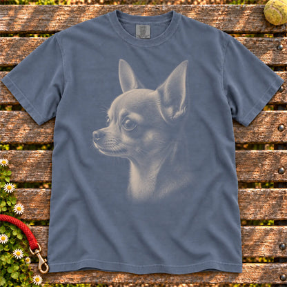 Chihuahua Photo design on a Denim Comfort Colors T-shirt, shown flat